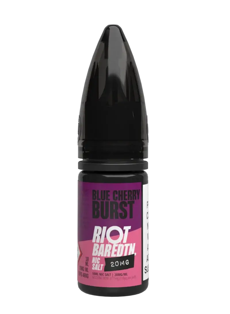 RIOT SQUAD BAR EDTN Blue Cherry Burst vape liquid bottle with 20mg nicotine strength.