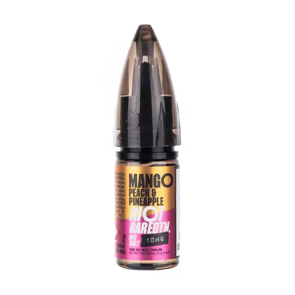 RIOT SQUAD BAR EDTN Mango Peach Pineapple flavor vape bottle with nicotine strength options.