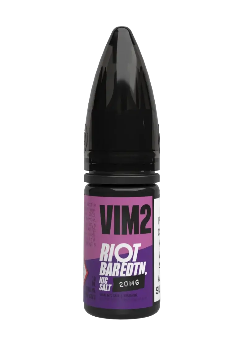 RIOT SQUAD BAR EDTN VIM2 vape juice bottle with 20mg nicotine salt, featuring vibrant purple design.