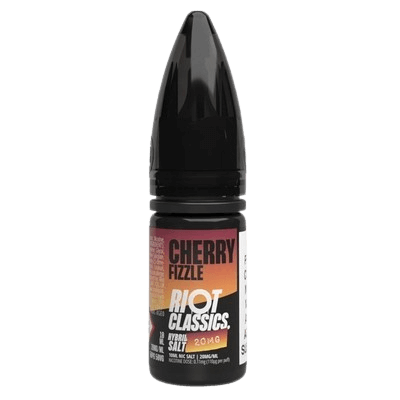 Cherry Fizzle Riot Classics nicotine salt e-liquid bottle with 20mg strength for vaping.