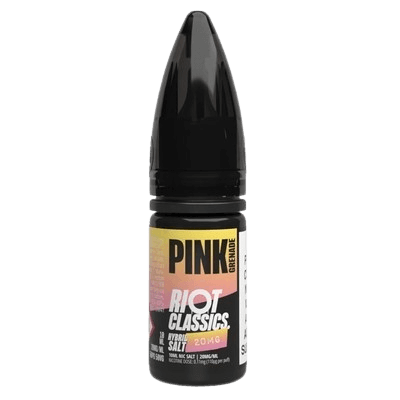 RIOT SQUAD HYBRID NICS bottle featuring Pink Grenade flavor, 20mg nicotine salt for a smooth vaping experience.