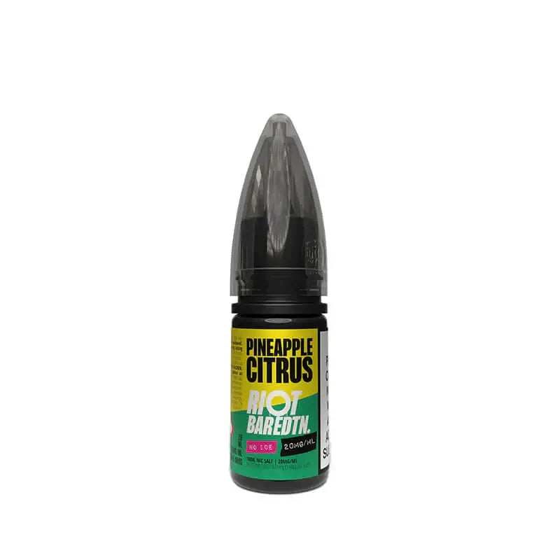 Pineapple Citrus Riot Squad No Ice Salts e-liquid bottle, ideal for smooth vaping experiences without menthol.